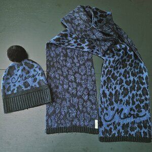 Kate spade matching black and blue winter hat and scarf